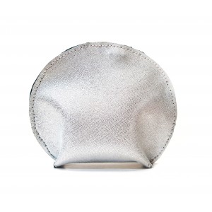 Poseta BrosNor, rotunda, lucrata manual, din piele naturala, Argintiu, 20 x 16 cm