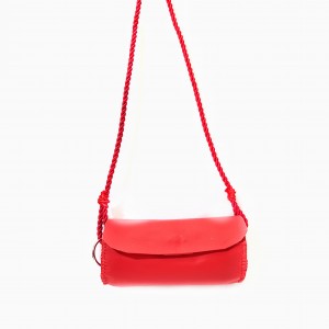 Poseta BrosNor, cilindrica, lucrata manual, din piele naturala, Rosu, 16 x 8  cm 
