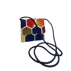 Poseta BrosNor, Unicat, lucrata manual, din Matase tip piersica, imprimeu geometric, Multicolor, 14 x 14 cm