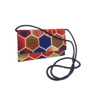 Poseta BrosNor, Unicat, lucrata manual, din Matase tip piersica, imprimeu geometric, Multicolor, 14 x 22 cm