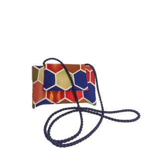 Poseta BrosNor, Unicat, lucrata manual, din Matase tip piersica, imprimeu geometric, Multicolor, 12 x 21 cm