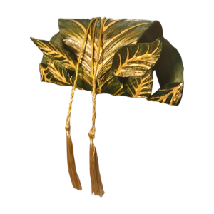 Etui Ochelari BrosNor, Unicat, sculptat manual, din piele naturala, Verde/Auriu, in forma de Frunza , 16 x 8 cm