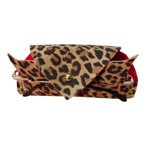 Etui Ochelari BrosNor, Unicat, creat manual, din piele naturala, Multicolor Animal-Print, in forma de Frunza stilizata, 16 x 8 cm