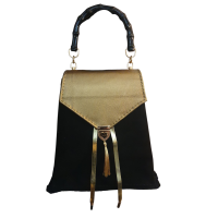 Rucsac BrosNor, creat manual, din piele intoarsa, Negru & Auriu, 30 x 25 x 13 cm