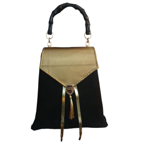 Rucsac BrosNor, creat manual, din piele intoarsa, Negru & Auriu, 30 x 25 x 13 cm