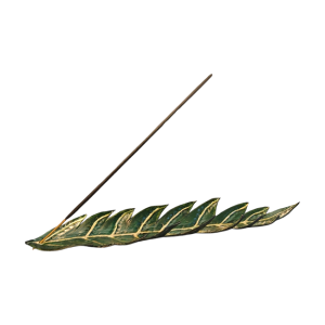 Suport Betisoare Parfumate BrosNor, creat manual, din piele naturala, Verde & Auriu, 27 x 5 cm