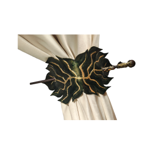 Clemă Decorativă Brosnor, Luxury, pentru Draperii, Sculptată Manual din Piele Naturală, Aurită, Verde&Auriu, 24 x 11 cm