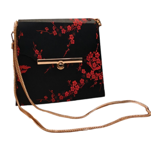 Poseta BrosNor, Trapezoidala, lucrata manual, din Brocard, Rosu&Negru, 20x7x17 cm