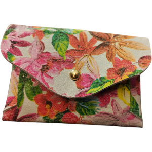 Portofel de monezi BrosNor, creat manual, din piele naturala, Multicolor, inflorat, 11 x 8 cm