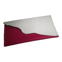 Poseta BrosNor, lucrata manual, din piele naturala, Fucsia-Alb, 25 cm x 12 cm