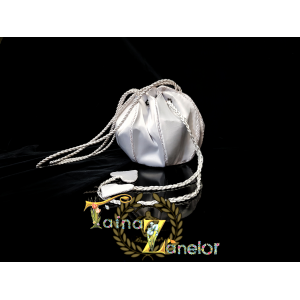 Poseta BrosNor, sfera, pentru Mireasa, lucrata manual, din tafta, Alb, 16 x 16 cm