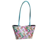 Geanta BrosNor Casual, lucrata manual, din piele naturala cu imprimeu floral, multicolor, 30 x 20 x 10 cm