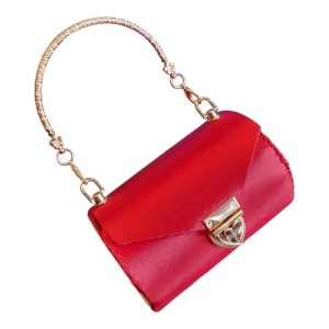 Poseta cilindrica BrosNor, unicat, lucrata manual, din satin, Rosu, 14x9 cm 