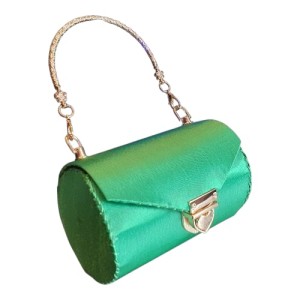 Poseta cilindrica BrosNor, unicat, lucrata manual, din satin, Verde, 14x9 cm 