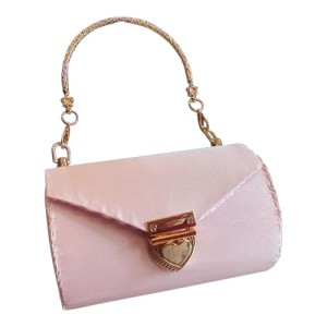 Poseta cilindrica BrosNor, unicat, lucrata manual, din satin, Roz-BonBon, 14x9 cm 