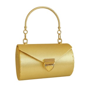 Poseta cilindrica BrosNor, unicat, lucrata manual, din satin, Auriu, 14x9 cm 